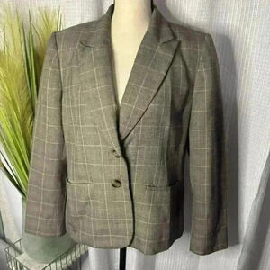 Jones Wear Women’s 12P Long Sleeve Brown Plaid Lined Blazer w/Pockets